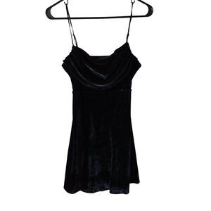 Urban Outfitters US Sz S Black Velvet Mini Dress Cowl Neckline Adjustable Straps